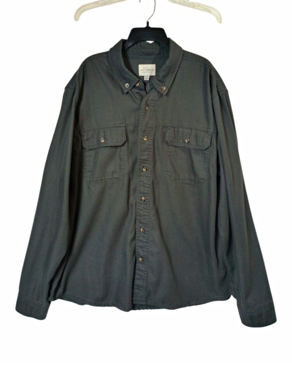 Lucky Brand Mens Gray Solid Button Down Shirt Long Sleeve Cotton Twill 2XL